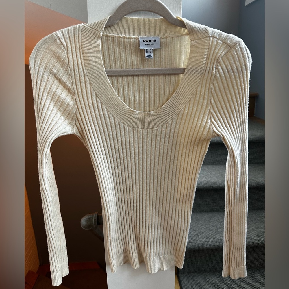 Cream Ribbed Women's Sweater